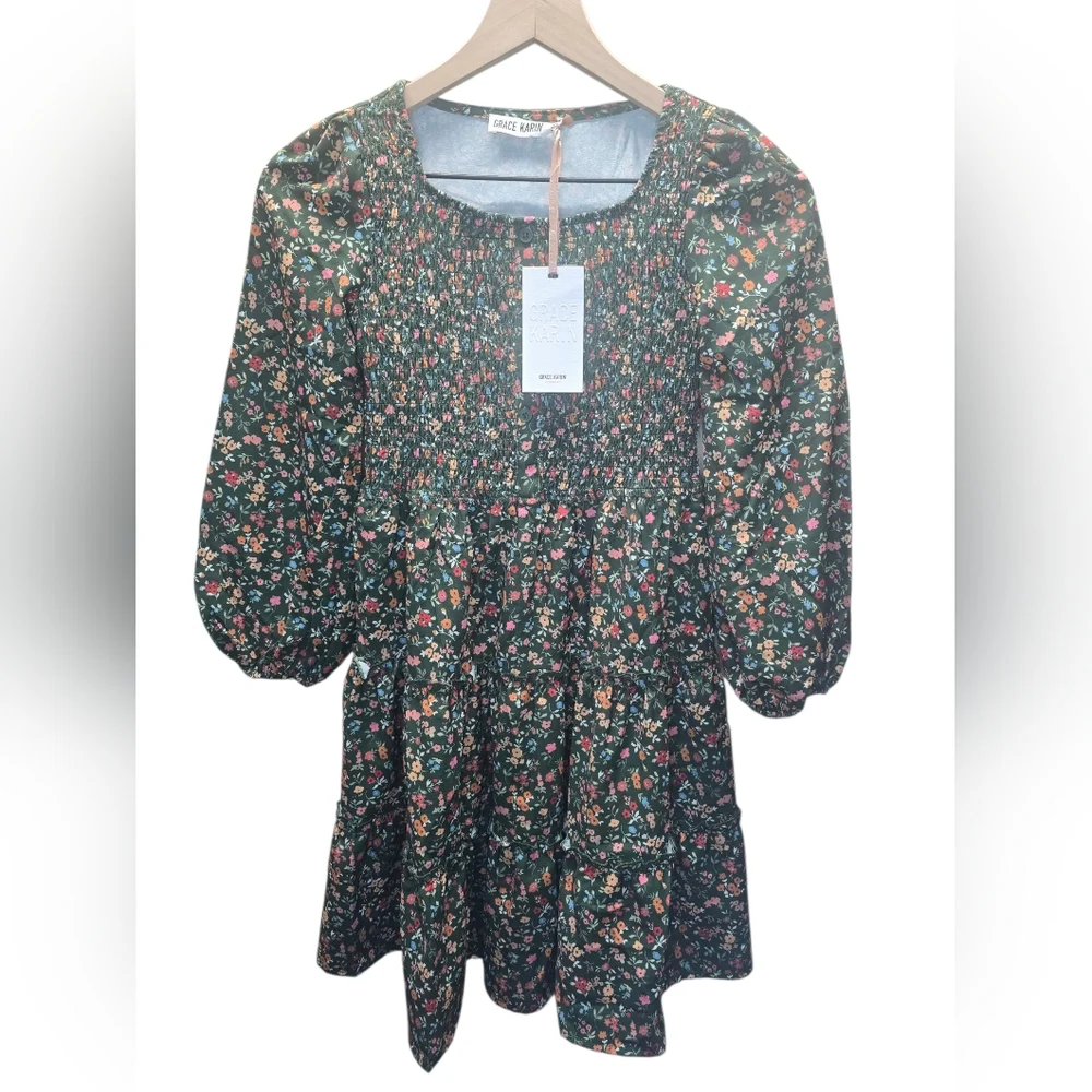 GRACE KARIN Girls Fall Dress Floral Long Sleeve Ruffle Elastic Waist SZ-10 - Picture 2 of 9